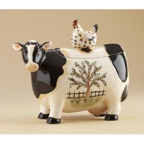 Country Cow Cookie Jar    A friendly colorful ceramic cow will add a bit of style to any kitchen. 9.5" x 11". Cow Kitchen Decor, Cow Cookies, Antique Cookie Jars, Cow Stuff, Bee Cookies, Cow Kitchen, Collectible Cookie Jars, Country Cow, Cookie Container