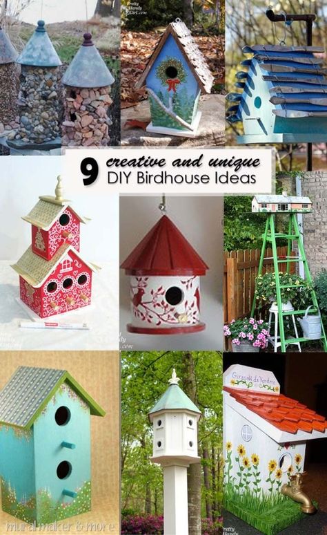 Creative and Unique DIY Birdhouses - Pretty Handy Girl Unique Bird Houses Diy Birdhouse Designs, Painted Birdhouses Ideas, Diy Birdhouse Ideas, Birdhouses Ideas, Diy Birdhouse, Unique Bird Feeders, Birdhouse Ideas, Birdhouse Craft, Bird Houses Ideas Diy