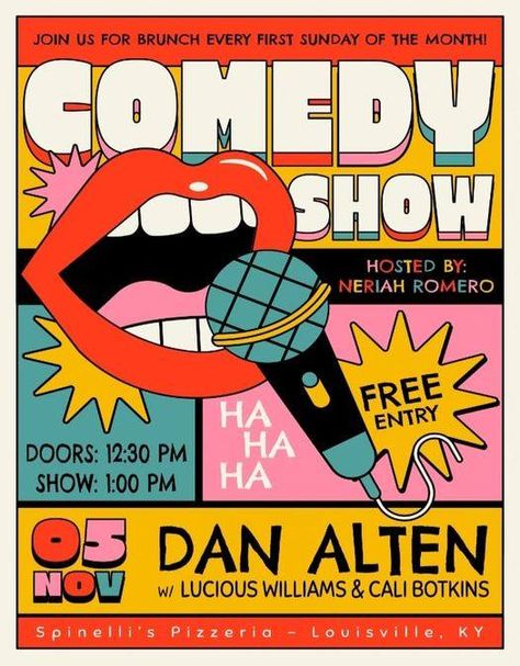 Drag Show Poster, Comedy Night Poster, Comedy Poster Design, Comedy Show Poster, Trivia Poster, Comedy Poster, Event Poster Design Inspiration, Event Flyer Ideas, Kids Comedy