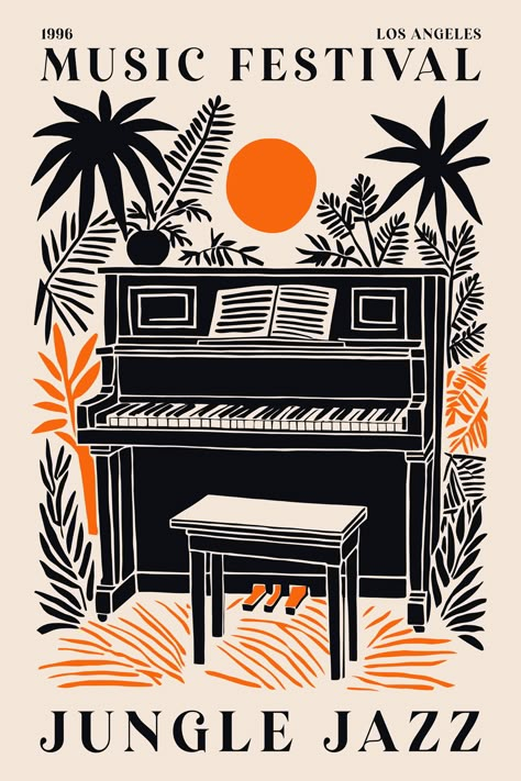 1996 Los Angeles Jungle Jazz Music Festival Poster, Retro Piano and Tropical Art Print, Mid-Century Modern Wall Decor, Studio Decoration Music Retro Poster, Wall Decor Studio, Choir Conductor, Jazz Music Festival, Piano Poster, Jazz Posters, Studio Decoration, Los Angeles Poster, Mid Century Modern Wall Decor