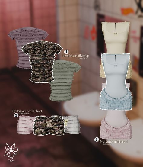 BYEBAMBI - CLOTHING SET Out now on my patreon 3 new mesh clothing pieces + Blender versions ea: 11/05 Thank u @babiimartinez and @nonchalant.whims for modeling for me! Scene by: @etoile__sims Sims Collection, Sims 4 Free Mods, Ts4 Lookbook, Clothes Cc, Sims 4 Tsr, Sims 4 Traits, Mesh Clothing, Sims 4 Cas Mods, Sims 4 Anime