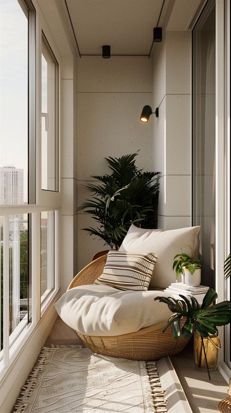 57 Stunning Minimalist Balcony Ideas for a Clean Look - DecorWithEva Neutral Balcony Decor, Modern Minimal Furniture, Bedroom Patio Ideas, Inside Balcony, How To Make Design, Contemporary Balcony, Balcony Sofa, Minimalism Decor, Peaceful Interior