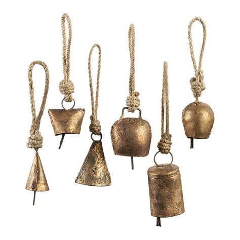 Odd Objects, Antique Bell, Ring My Bell, Rustic Ornaments, Unique Christmas Ornaments, Crate Barrel, Bell Ornaments, Post And Beam, Cow Bell