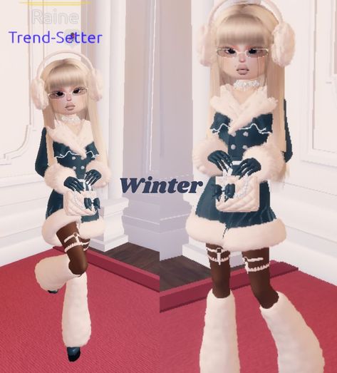 Winter Dti Outfits No Vip, Winter Outfit Hacks, Dti Winter Theme Outfit, Snow Day Outfit Dress To Impress, Winter Dti Outfits, Winter Dress To Impress Outfits, Dress To Impress Winter Theme, Model Dress To Impress, Snow Day Dress To Impress