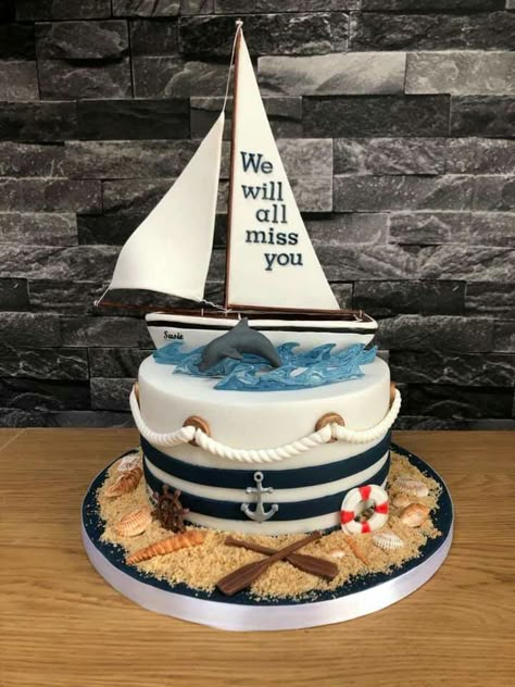 Sailing Theme Cake, Boat Cakes For Men, Twins First Birthday Cake, Boat Cake Ideas, Sail Boat Cake, Sailing Boat Cake, Sailing Cake, Libra Cake, 60th Anniversary Cake