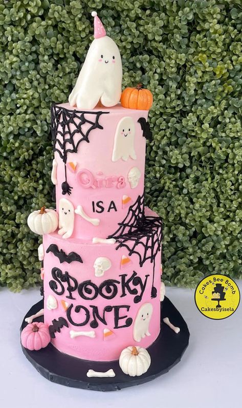 Halloween cake, Halloween cake designs, Halloween cake ideas, Halloween pink cake, Halloween lambeth cake, Halloween birthday cake, Cute Halloween cake, Spooky cake, Halloween cake decorations 1st Boo Day Cake, 2 Teir Birthday Cake, Spooky One Birthday Cake, Spooky One First Birthday Cake, Pink Halloween Cake, Halloween First Birthday Girl, Pink Ghost Cake, Spooky One Cake, Pink Halloween Birthday Cake