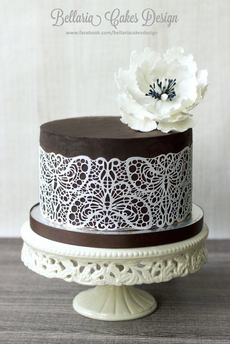 Just ganache... - by Bellaria @ CakesDecor.com - cake decorating website Lace Cake, Sugar Lace, Fondant Cake Designs, Edible Lace, Cake Lace, Cake Pictures, Just Cakes, Gorgeous Cakes, Beautiful Wedding Cakes