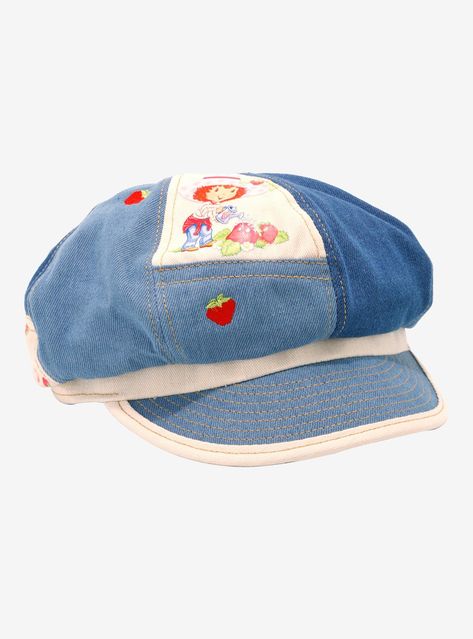 Keep your outfit lookin' berry sweet with this adorable cabbie hat on! It has a denim patchwork design featuring Strawberry Shortcake and strawberries.100% polyesterImported Cool Crochet Hat Ideas, Cool Hat Designs, Strawberry Hats, Fruit Clothes, Camping Clothing, Strawberry Hat, Strawberry Outfit, Fun Hats, Hat Outfits