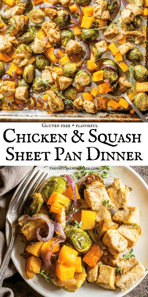 Acorn Squash Chicken Recipes, Sheet Pan Chicken Butternut Squash, Butternut Squash Meals Dinners, Sheet Pan Maple-dijon Chicken With Butternut Squash And Brussels Sprouts, Chicken And Butternut Squash Recipes Healthy, Roasted Chicken And Butternut Squash, Butternut Squash With Chicken, Chicken Squash Recipes, Butternut Squash Chicken Recipes