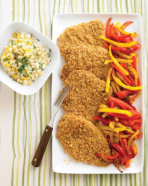 Crunchy, tender, mustard-coated pork is a simple family-friendly meal. Serve it with our Creamy Corn and Saute of Peppers for a delicious dinner. Quick Pork Recipes, Breaded Cutlets, Breaded Pork Cutlets, Pork Cutlet Recipes, Cutlet Recipes, Everyday Food Recipes, Pork Cutlet, Corn Meal, Pork Chop Dinner