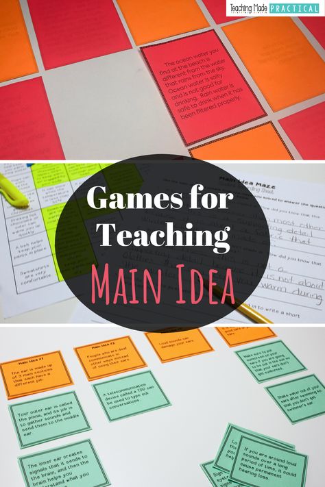 Games and centers to help your 3rd grade, 4th grade, and 5th grade students practice main idea.  These low prep games are designed to help your students differentiate between main idea and details, as well as to help them think about how details support the main idea.  Includes a matching game, mazes, and a sort to make main idea more engaging for your upper elementary students. #mainidea #reading #thirdgrade Main Idea Speech Therapy Activities, How To Teach Main Idea 3rd Grade, Comprehension Games 3rd Grade, 3rd Grade Main Idea And Details, Main Idea Fourth Grade, Main Idea Mini Lesson, Main Idea Games 3rd, Main Idea 3rd Grade, Main Idea Nonfiction