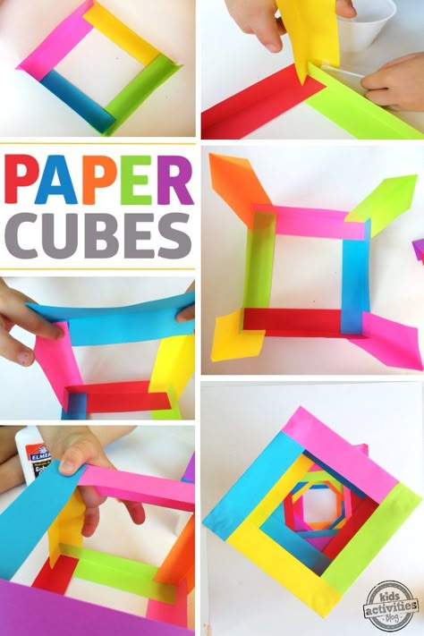 Paper Cube, Paper Engineering, Paper Boxes, Craft Activity, Math Art, Collaborative Art, School Art Projects, Paper Crafts For Kids, Construction Paper