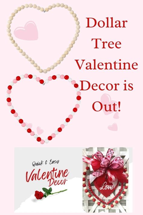 Need a little bit of Valentine decor? Check out the shelves at Dollar Tree. Here's a post I did last year using a Dollar Tree wood bead heart....they're back again this year! Wood Bead Heart Wreath, Dollar Tree Heart Wreath, Wooden Bead Wreath, Heart Wreath Diy, Bead Wreath, Bead Heart, Valentine's Decor, My Home Office, Valentines Decor