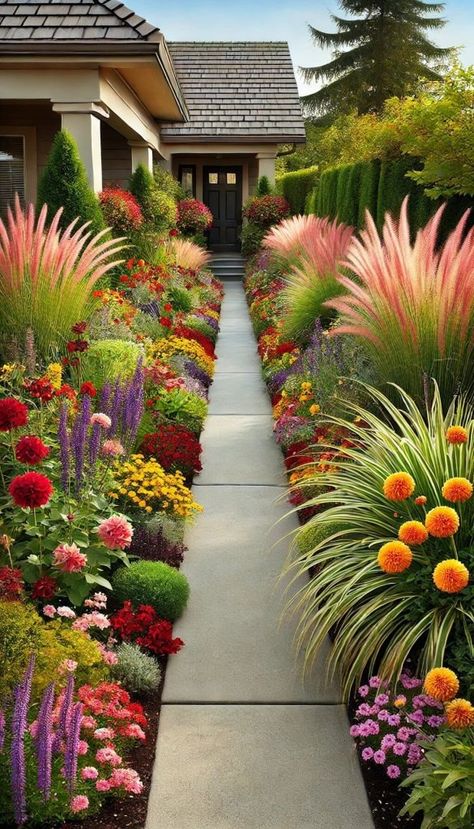 20 Creative Front Walkway Ideas for an Enchanting Entrance 37 Front Yard Walkway Landscaping, Front Walkway Ideas, Garden Sitting Area, Front Yard Walkway, Beautiful Gardens Landscape, Tea Wallpaper, Front Walkway, Floating Garden, Wooden Walkways