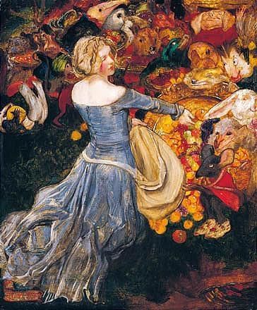 John Byam Shaw - goblin market Byam Shaw, Edwin Austin Abbey, Goblin Market, Steampunk Christmas, Christina Rossetti, John Everett Millais, Fantasy Creature, Fairytale Illustration, Pre Raphaelite