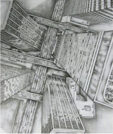 Pencil Drawing of a cityscape from above Cityscape From Above, City From Above Drawing Perspective, City From Above Drawing, City Pencil Drawing, Awesome Drawing Ideas, New York From Above, Drawing Ideas Pencil, Cityscape Drawing, Wallpaper Wood