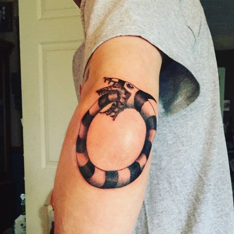 Beetlejuice Saturn sand worm tattoo. Beetlejuice Worm Tattoo, Sand Worm Beetlejuice Tattoo, Sand Worm Tattoo, Jareth Tattoo, Beetlejuice Snake Tattoo, Sandworm Beetlejuice Tattoo, Sand Worm Beetlejuice, Beetlejuice Worm, Beetlejuice Tattoo Ideas