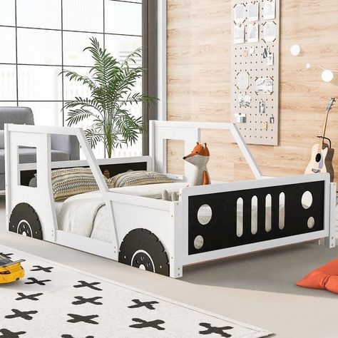 Classic Car-Shaped Platform Bed with Wheels, Twin/Full Size Car Bed w/ Wood Slat Support, Wood Low Floor Bed Platform Bed Frame - Bed Bath & Beyond - 39636807 Kids Bed Frames, Wooden Platform Bed, Full Platform Bed, Car Head, Kids Bed, Car Bed, Beds And Headboards, Floor Bed, Mdf Frame