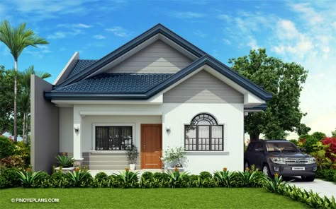 Obani - Elegant Yet Affordable One Storey Single Attached | Pinoy ePlans Simple Bungalow House Designs, Small House Design Philippines, Small House Architecture, Modern Bungalow House Design, One Storey House, Affordable House Plans, Courtyard House Plans, Bungalow Homes, Modern Bungalow House