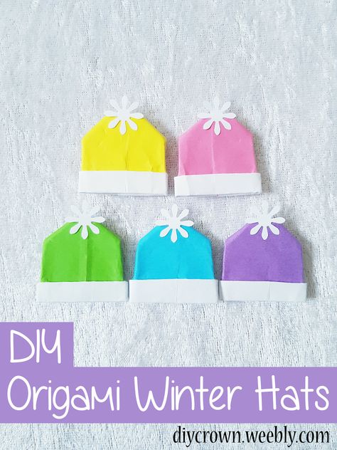 Winter Hat Template Free Printable, Winter Hat Template, Origami Hat Tutorial, Winter Hat Art Project For Kids, Origami Santa Hat, Winter Hat Craft, Origami Hat, Origami Step By Step, Cute Origami