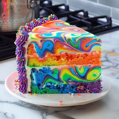 Rainbow Marble Cake Recipe - Colorful and Decadent Celebration Cake - Recipes By Clare Rainbow Decorated Cake, Rainbow Marble Cake, Colorful Candy Cake, Sugary Desserts, Rainbow Swirl Cake, Bright Birthday Cakes, Birthday Cake Rainbow, Rainbow Sprinkle Cakes, Marble Cake Recipe