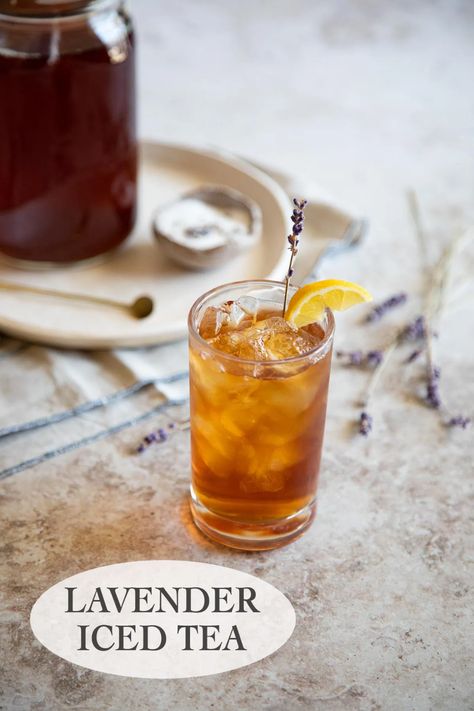 Enjoy the delicious addition of homemade lavender sugar in this lavender iced tea made with black tea! Make up your own combination for a delicious summer sip. Creative Cookery, Healthy Iced Tea, Eat Mindfully, Cafe Drinks, Lavender Sugar, Iced Tea Recipe, Lemon Recipe, Iced Drinks Recipes, Spiced Drinks