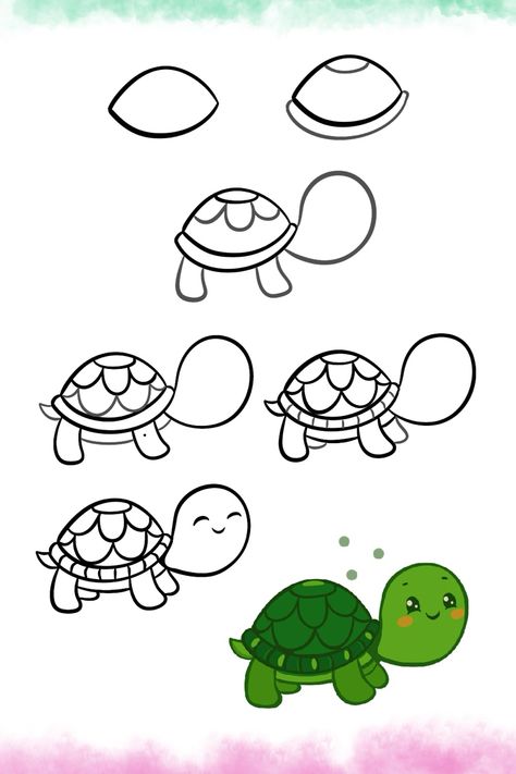 How To Draw Turtle, Paint A Turtle, Draw Turtle, Turtle Cartoon, How To Draw Cute, Bento Cakes, Turtle Drawing, Cute Turtle, Cute Turtles