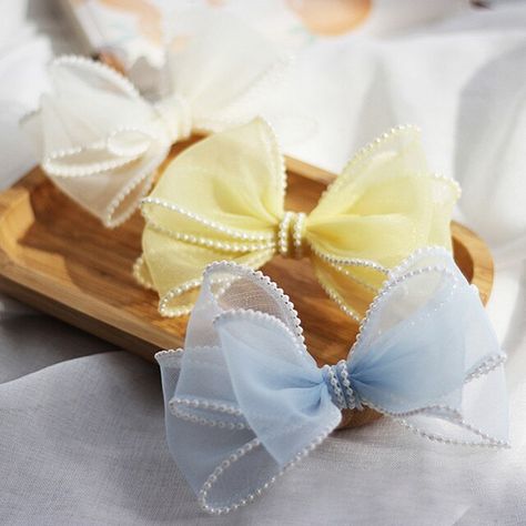 New Girls Elegant Pearls Three Layer Organza Bow Hairpins Sweet Big Size Women Solid Hair Clips Summer Fashion Hair Accessories - Hair Grips - AliExpress Organza Hair Bow, Organza Bow, Big Hair Bows, Hair Grips, Handmade Flowers Fabric, Bow Tutorial, Handmade Hair Bows, Flowers Fabric, Gift Ribbon