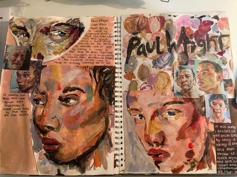 A Level Artists, Portraiture Title Page, Portraiture Sketchbook, Experimental Art Ideas, Gcse Portraits, Layers Art, Gcse Sketchbook, Distortion Art, Alevel Art