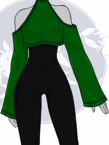 Turtleneck Outfit Drawing, Turtle Neck Outfit Drawing, Green Outfit Drawing, Crop Top Drawing Reference, Female Clothes Drawing Outfit, Turtleneck Drawing, Fantasy Crop Top, Clothes Ideas Drawing, Outfits To Draw