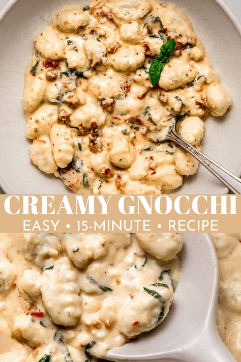 Easy Creamy Gnocchi Creamy Gnocchi Recipes, Best Sauce For Gnocchi, Gnocchi Sauce Recipes, Creamy Tuscan Gnocchi, Sauce For Gnocchi, Gnocchi With Creamy Tomato Sauce, Potato Pasta Gnocchi Recipes For, Potato Pasta Gnocchi, Creamy Bacon Gnocchi