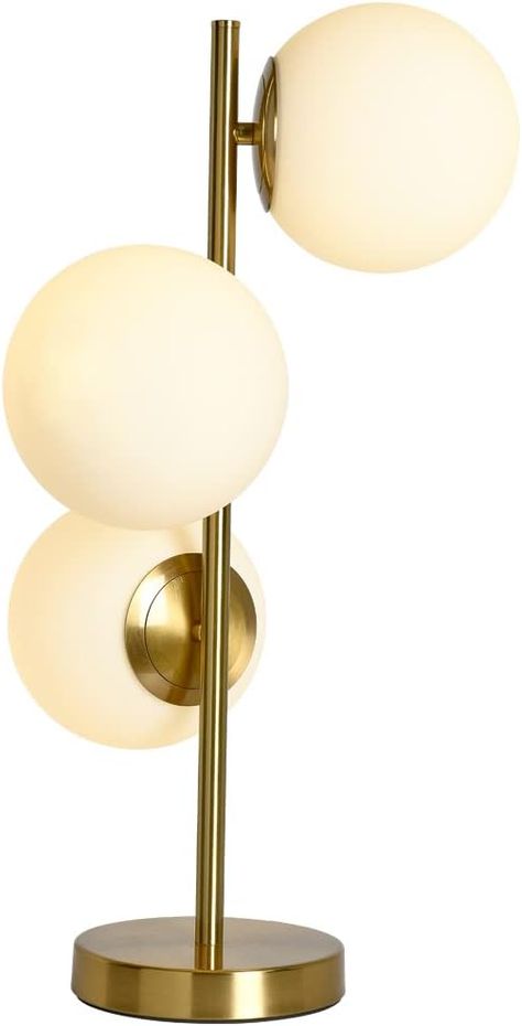 Pobllem Mid Century Modern Table Lamp 3-Light Globe Desk Lamp with Frosted White Glass Globe Shade Gold Metal Desk Table Bedside Nightstand Light for Bedroom Living Room Study Room Office Globe Desk Lamp, Gold Desk Lamp, Gold Desk Lamps, Table Lamp Modern, Mid Century Modern Table Lamps, Desk Lamps Bedroom, Gold Desk, Nightstand Light, Mid Century Table Lamp