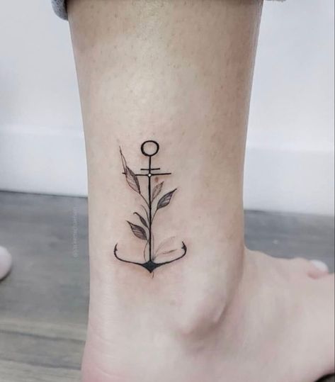 3d Anchor Tattoo Design, Anchor Flower Tattoo, Anchor Tattoo Ideas, Feminine Anchor Tattoo, Small Anchor Tattoos, Space Yoga, Tato Dengan Makna, Tato Minimal, Small Anchor