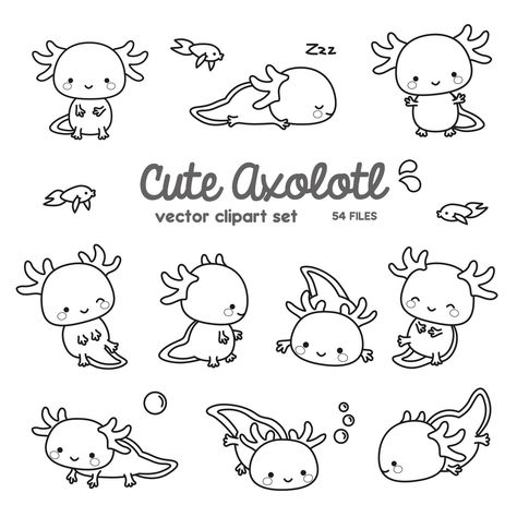 Axolotl Drawing Cute Easy, Axolotl Doodle, Axolotl Doodle Easy, Cute Axolotl Drawing, Cute Kawaii Art, Axolotl Craft, Cartoon Axolotl, Cute Axolotl Coloring Pages, Axolotl Printable