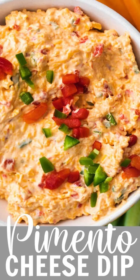 Pimento Cheese Dip is a classic southern recipe that's rich, creamy, and easy to whip up. This "caviar of the south" is the perfect dip for crackers or veggies, and tastes heavenly on burgers, sandwiches, and even grilled cheese. #pimentocheese #dip #appetizer #recipe belleofthekitchen.com Hot Pimento Cheese Dip, Pimento Cheese Dip Recipe, Pimento Cheese Dip, Classic Southern Recipes, Pimento Cheese Recipes, Southern Recipe, Throwing A Party, Diy Easy Recipes, Cheese Dip Recipes