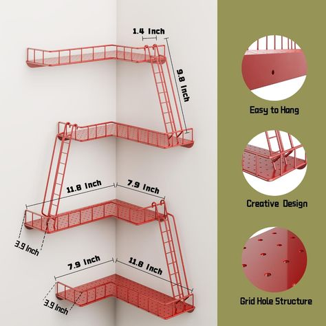 Amazon.com: WOPITMER Fire Escape Wall Shelf - Modern City Style 4-Tier Corner Wall Shelves, Easy to Install Metal Ladder Shelf for Figures, New York Decorative Shelves for Bathroom, Living Room & Home Decor, Red : Home & Kitchen Fire Escape Shelf, Figure Shelf, Dorm Planning, Corner Wall Shelf, Shelves For Bathroom, Decorative Shelves, Metal Ladder, Dorm Room Wall Decor, Shelf Modern