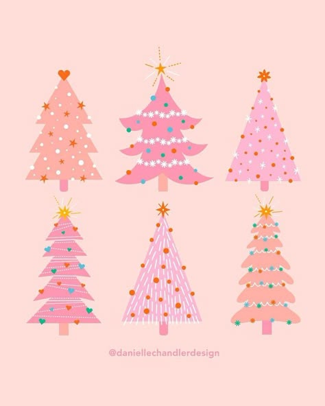 Pink Christmas Trees, Pink Xmas, Christmas Phone Wallpaper, Pink Christmas Decorations, Christmas Inspo, Pink Trees, Pink Christmas Tree, Christmas Illustration, Holiday Art