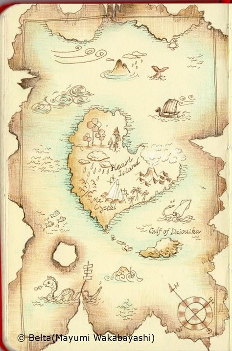 Old Pirate Map, Treasure Map Drawing, Old Treasure Map, Treasure Maps For Kids, Old Pirate, Pirate Map, Pirate Treasure Maps, Faber Castell Polychromos, Map Murals