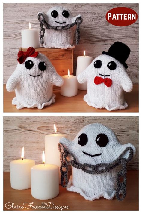 Loom Knit Ghost, Halloween Knitting Ideas, Ghost Knitting Pattern, Knitted Ghost Free Pattern, Knit Duck Pattern, Halloween Knitting Patterns Free, Halloween Knitting Patterns, Handmade Halloween Decorations, Halloween Knitting