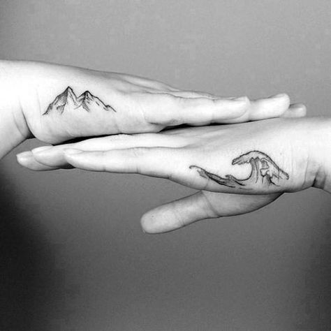 Top 71 Simple Hand Tattoo Ideas - [2020 Inspiration Guide] Side Finger Tattoos, Tattoo Mountain, Herren Hand Tattoos, Simple Hand Tattoos, Side Hand Tattoos, Palm Tattoos, Wild Tattoo, Ocean Tattoos, Back Of Shoulder Tattoo