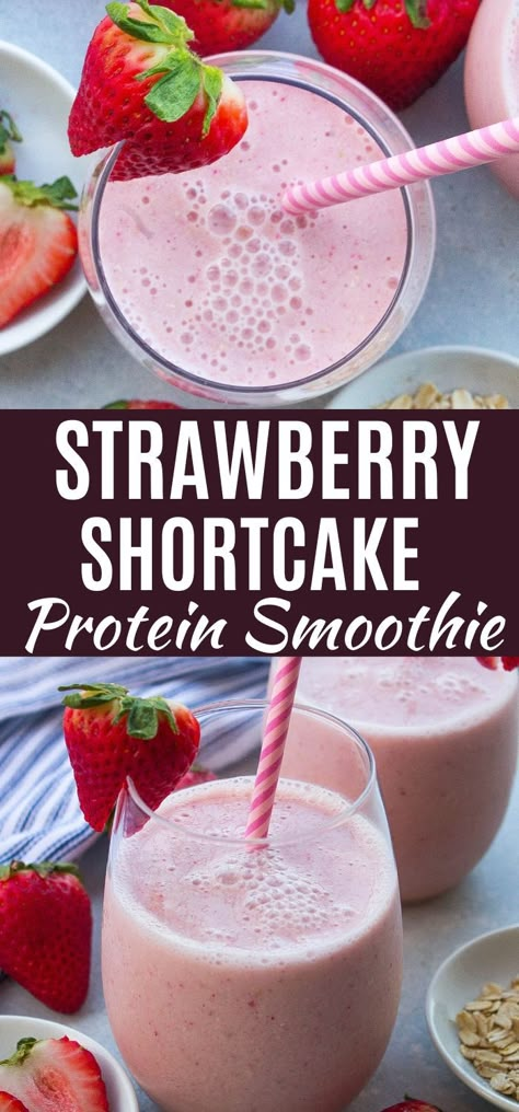 Mixed Fruit Protein Smoothie, Strawberry Vanilla Protein Shake, Strawberry Protein Powder Recipes Shakes, Strawberry Shortcake Protein Shake, Strawberry Protein Shake Recipes, Blenderjet Recipes, Smoothie Recipes Without Banana, Strawberry Shakes, Strawberry Protein Shake