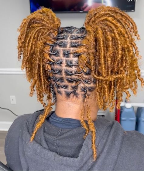 Loc Styles Before Retwist, 2 Ponytails Locs, Pigtail Loc Styles, Pigtail Dreads, Loc Pigtails Style, Loc Versatility, Pineapple Loc Style, Loc Retwist Styles, Dreads Inspiration