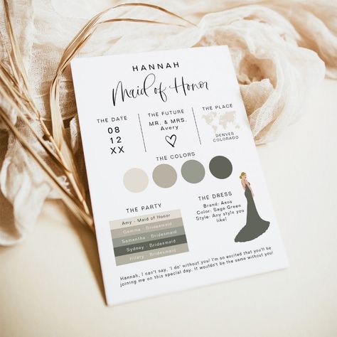 JOLIE Modern EDITABLE Maid of Honor Info Card  Zazzle Bridesmaid Invitation Card, Bridesmaid Info Card, Beach Bach, Made Of Honor, Bridesmaid Invitation, Be My Bridesmaid Cards, Proposal Box, Bridesmaid Proposal Box, Bridesmaid Cards