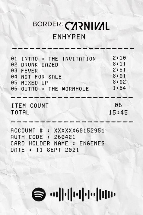 Enhypen Ticket Printable, Border Carnival Receipt, Enhypen Poster Prints Black And White, Enhypen Reciepts, Enhypen Receipt, Enhypen Tracklist, Enhypen Ticket, Black And White Kpop Posters, Black And White Posters Printable