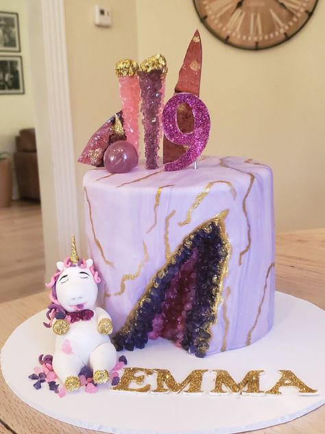 Rock Candy Birthday Cake, Cake With Rock Candy, Rock Candy Cake, Amethyst Party, Geo Cake, Rock Candy Cakes, Dried Fruit Cake, Geode Cakes, Jordan Cake