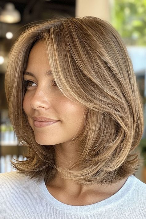 Bangs With Short Hair Blonde, Bob With Layers And Face Framing, Layered Short Hair With Highlights, Soft Layers Around Face, Short Hair Framing Layers, Soft Framing Layers, Lob Soft Layers, Face Frame Haircut Short, Face Framing Bob With Layers