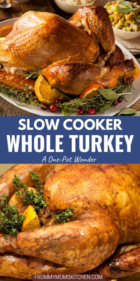 This slow cooker turkey recipe is a great option for a holiday meal. It’s simple, convenient, and satisfying. The turkey cooks slowly in the crock pot, absorbing the butter and seasonings, and creating a rich gravy. It’s a one-pot wonder that will make your life easier. Slow Cooker Whole Turkey, Turkey Cooker, Slow Cooker Thanksgiving, Turkey Crockpot Recipes, Slow Cooker Creamed Corn, Whole Turkey Recipes, Heavenly Recipes, Juicy Turkey, Crockpot Turkey