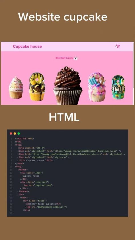 Website cupcake design using html and css.mp4 Mern Stack Developer, Html Css Code, Learn Html And Css, Basic Computer Programming, Web Development Programming, Css Tutorial, Learn Python, Learn Computer Science, Coding Tutorials