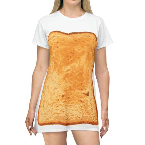 This unique toast dress is the perfect funny costume for your breakfast themed group Halloween costume. This stylish Halloween outfit features a slice of white bread toast. This high quality t shirt dress is appealing from every angle. Bread Costume, Toast Dress, Costume Clothes, Funny Costume, Bread Breakfast, Funny Dresses, Bread Toast, Funny Costumes, Group Costumes