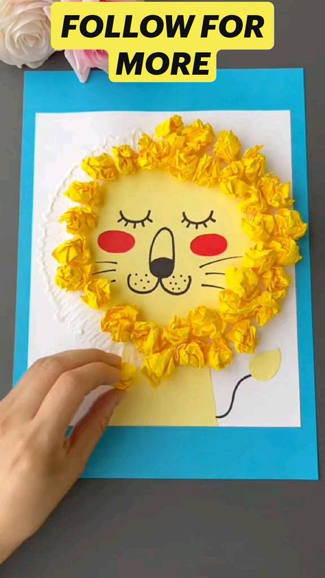 Craft With Paper, Lion Craft, Flower Crafts Kids, School Kids Crafts, Toddler Arts And Crafts, Preschool Arts And Crafts, Hand Crafts For Kids, Preschool Art Activities, Cute Lion